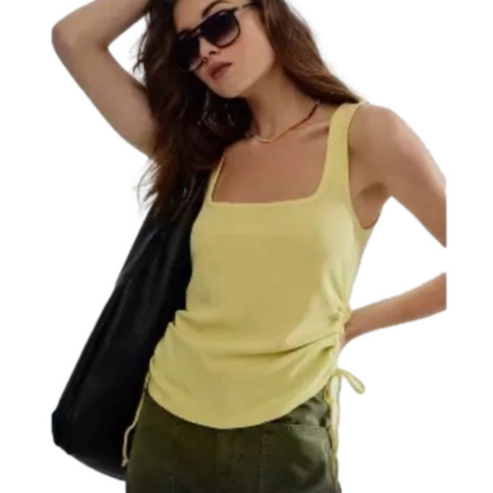 Anthropologie Pilcro Ruched Square-Neck Tank Blouse Top Women’s Sunny Lime